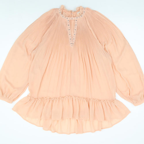 River Island Womens Orange Polyester A-Line Size 14 Crew Neck Button