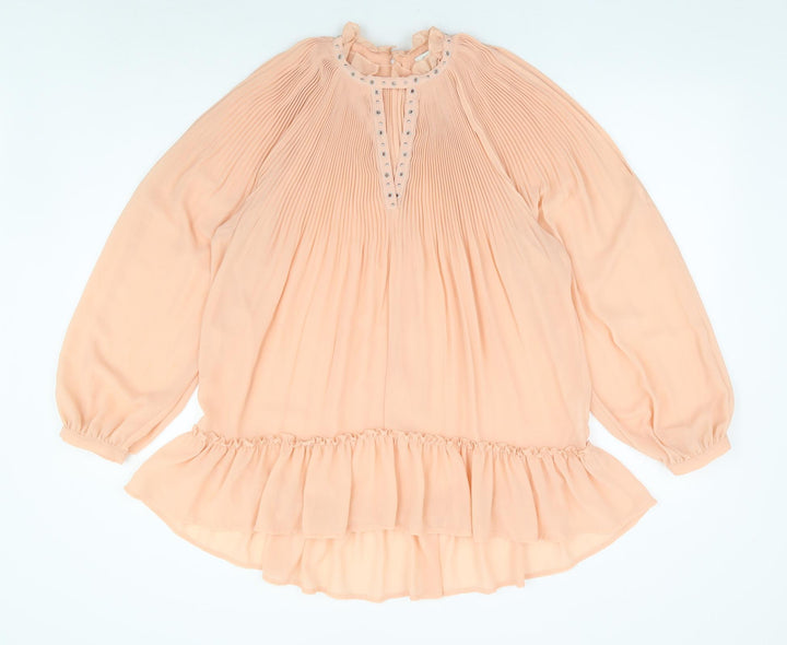 River Island Womens Orange Polyester A-Line Size 14 Crew Neck Button