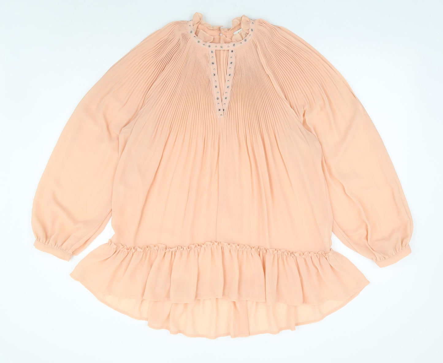 River Island Womens Orange Polyester A-Line Size 14 Crew Neck Button