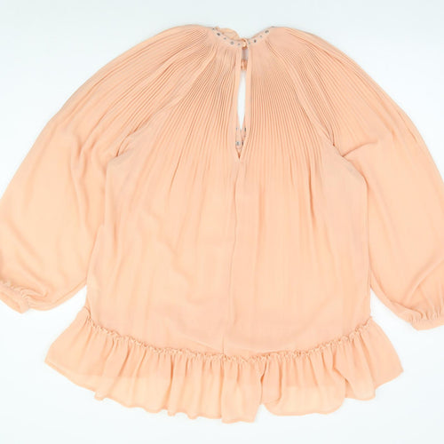 River Island Womens Orange Polyester A-Line Size 14 Crew Neck Button