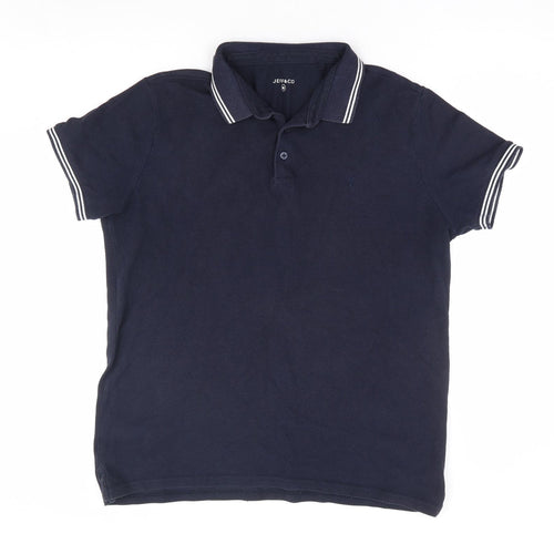 Jeff & co Mens Blue Cotton Polo Size M Collared Button