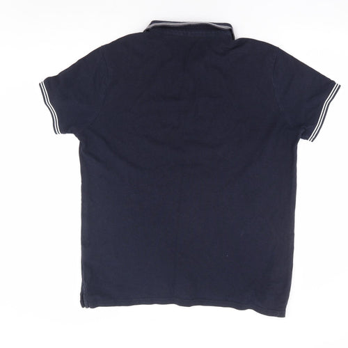 Jeff & co Mens Blue Cotton Polo Size M Collared Button