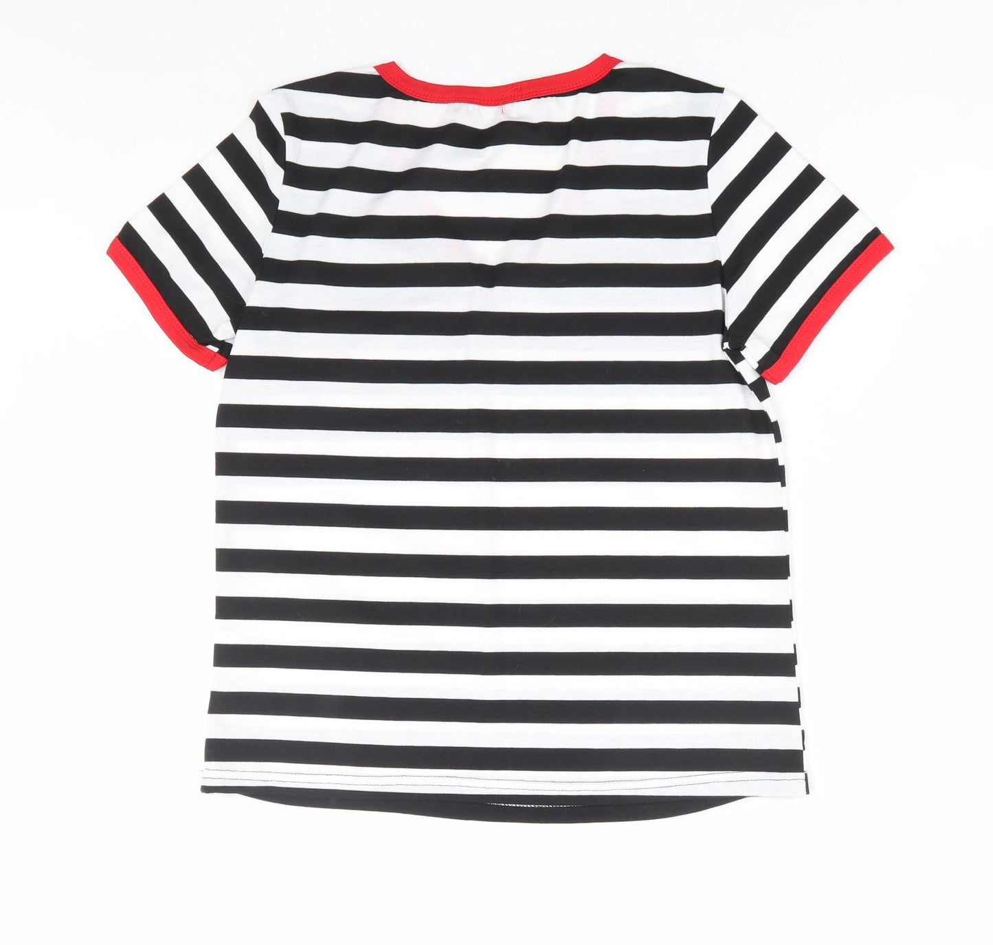SheIn Womens Black Striped Polyester Basic T-Shirt Size S V-Neck - Contrast Trim