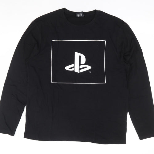 Primark Mens Black Cotton T-Shirt Size XL Round Neck - Playstation