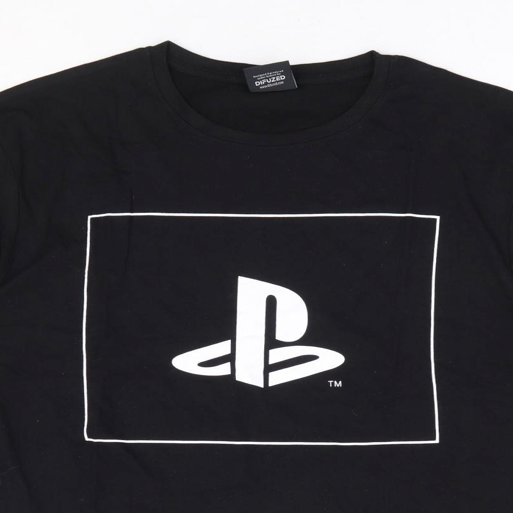 Primark Mens Black Cotton T-Shirt Size XL Round Neck - Playstation