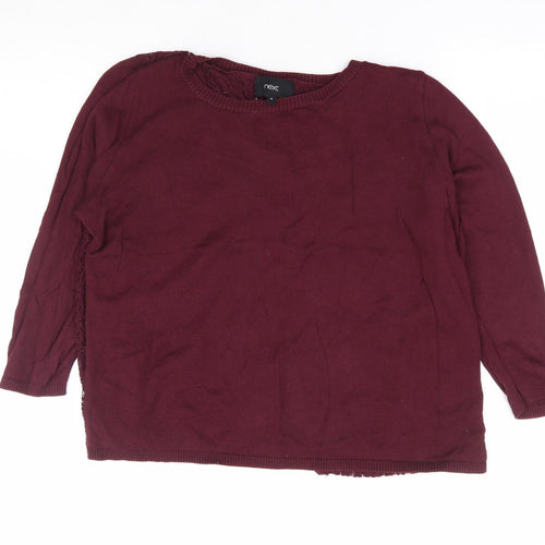 NEXT Womens Purple Round Neck Cotton Pullover Jumper Size 16 - Lace Open Back Detail