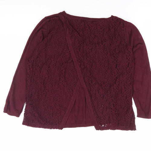 NEXT Womens Purple Round Neck Cotton Pullover Jumper Size 16 - Lace Open Back Detail