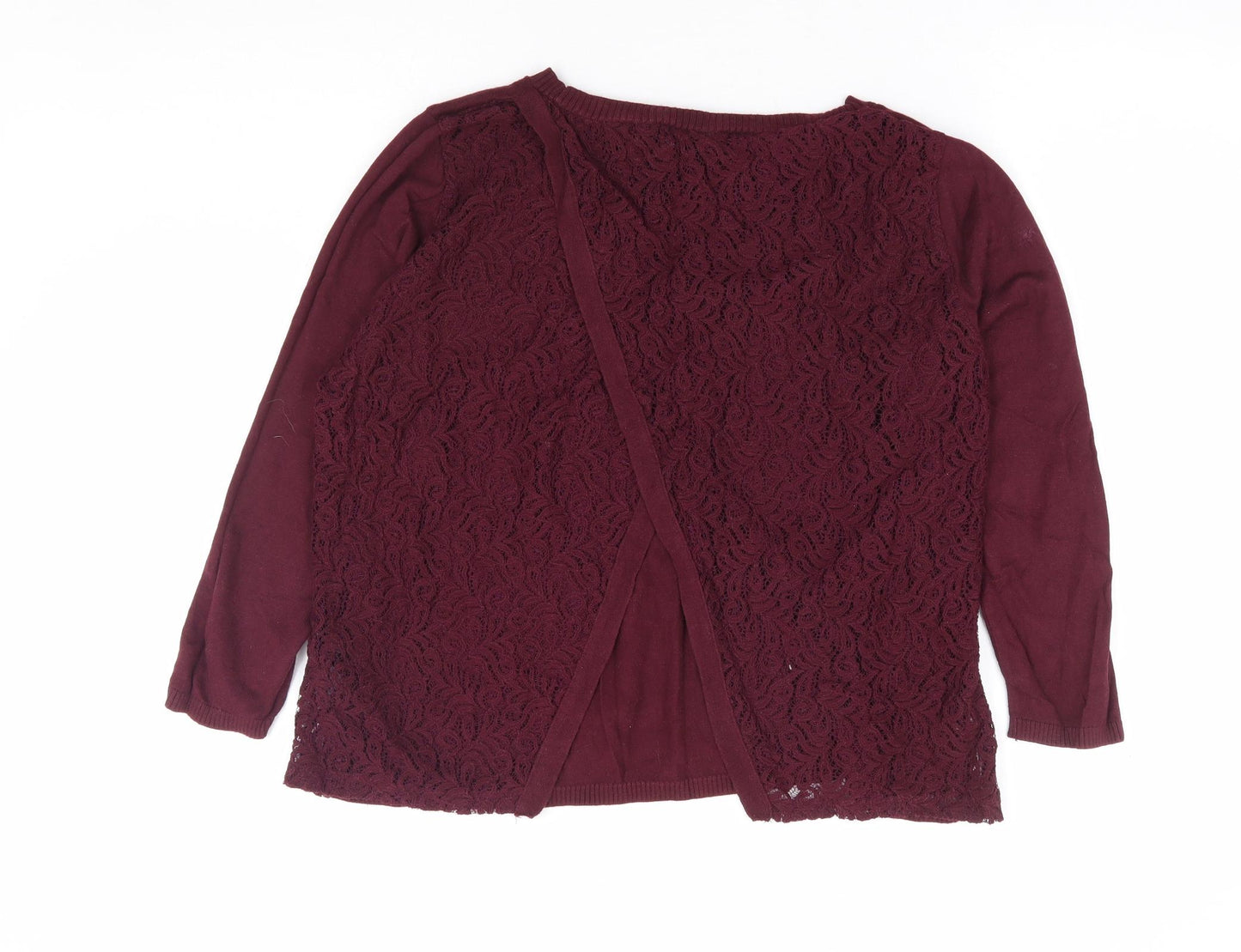 NEXT Womens Purple Round Neck Cotton Pullover Jumper Size 16 - Lace Open Back Detail