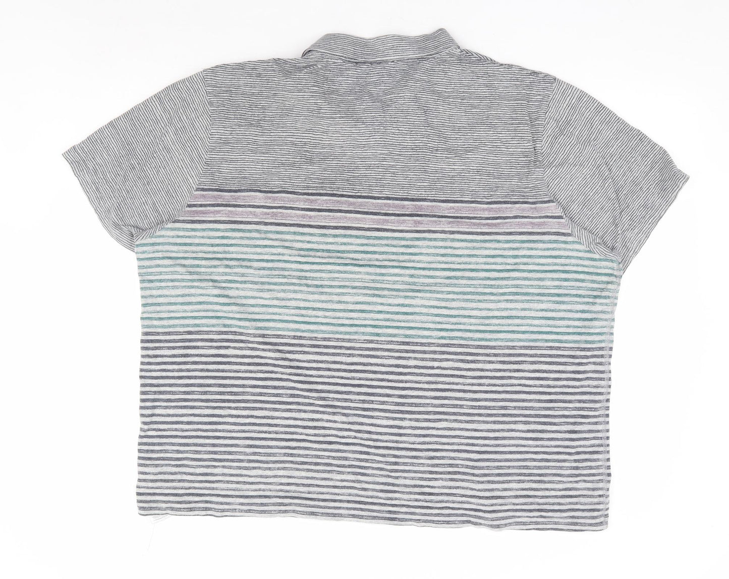 RJR.John Rocha Mens Multicoloured Striped 100% Cotton Polo Size 2XL Collared Button