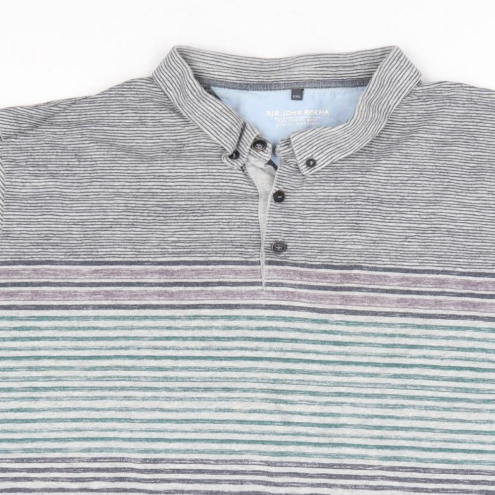 RJR.John Rocha Mens Multicoloured Striped 100% Cotton Polo Size 2XL Collared Button