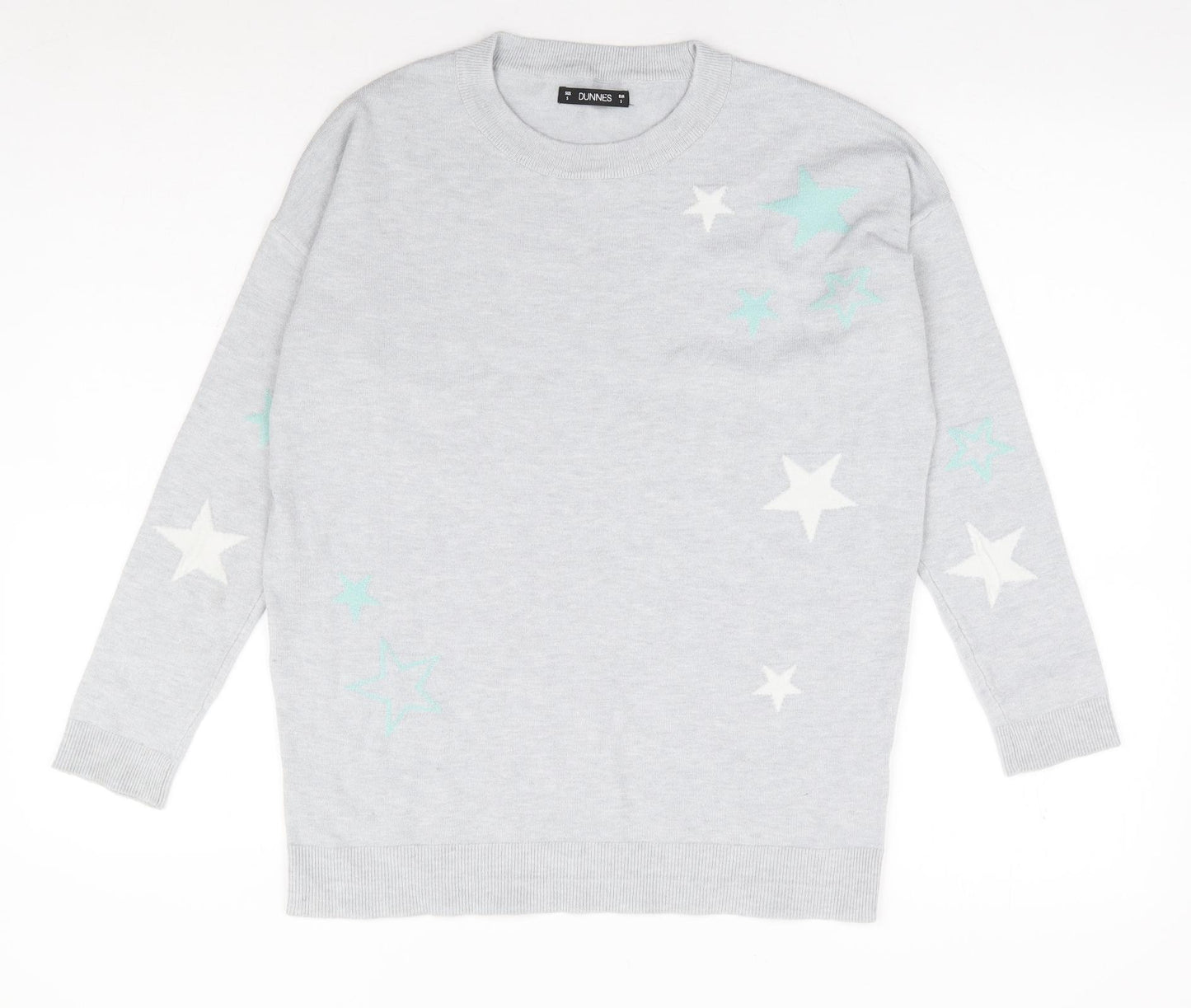 Dunnes Stores Womens Grey Round Neck Geometric Viscose Pullover Jumper Size S - Stars