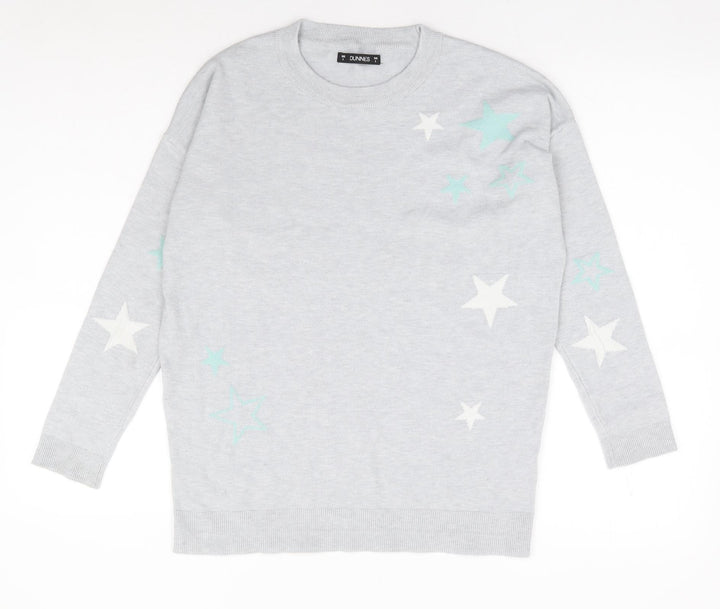 Dunnes Stores Womens Grey Round Neck Geometric Viscose Pullover Jumper Size S - Stars