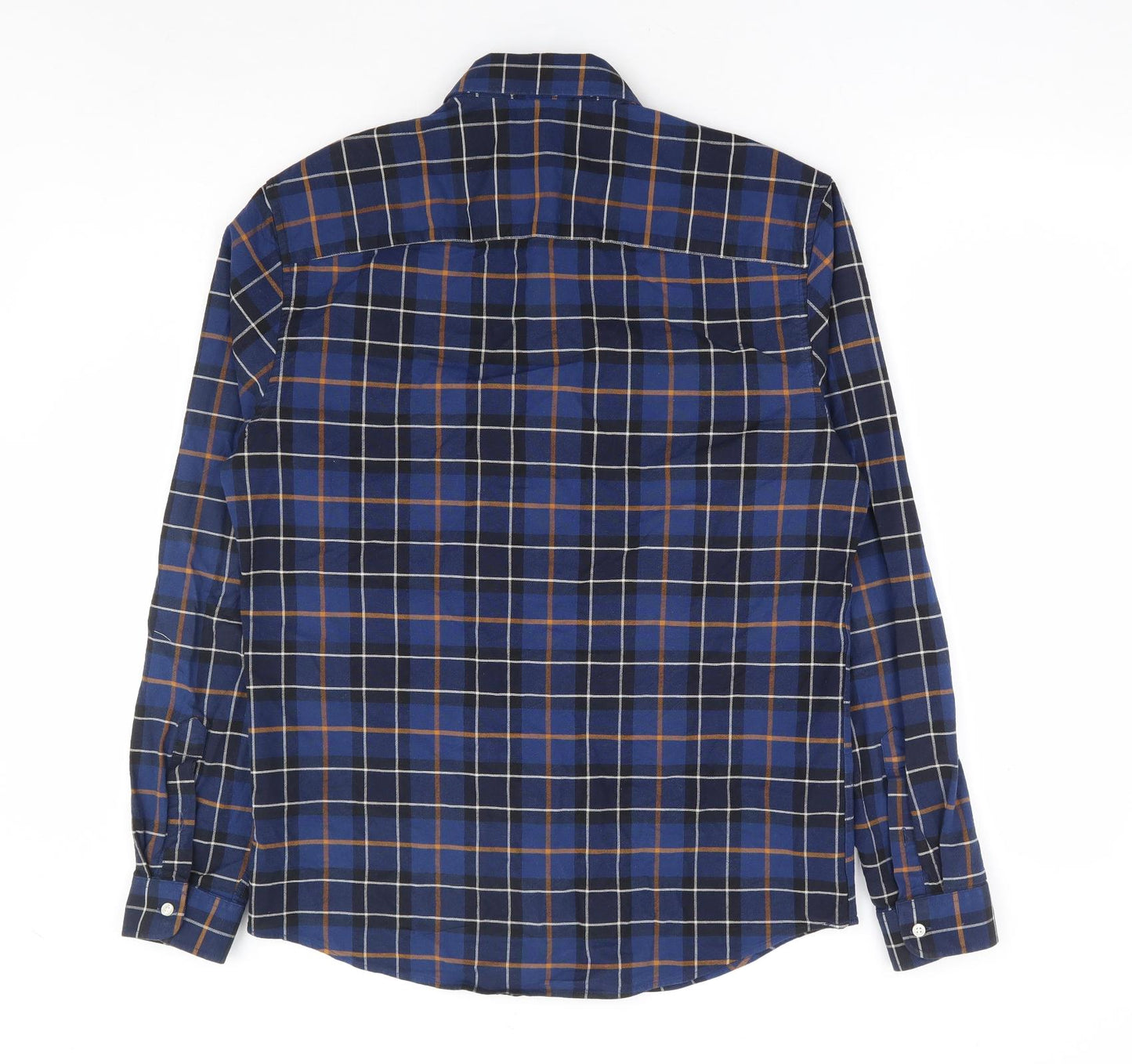 NEXT Mens Blue Plaid Cotton Button-Up Size M Collared Button