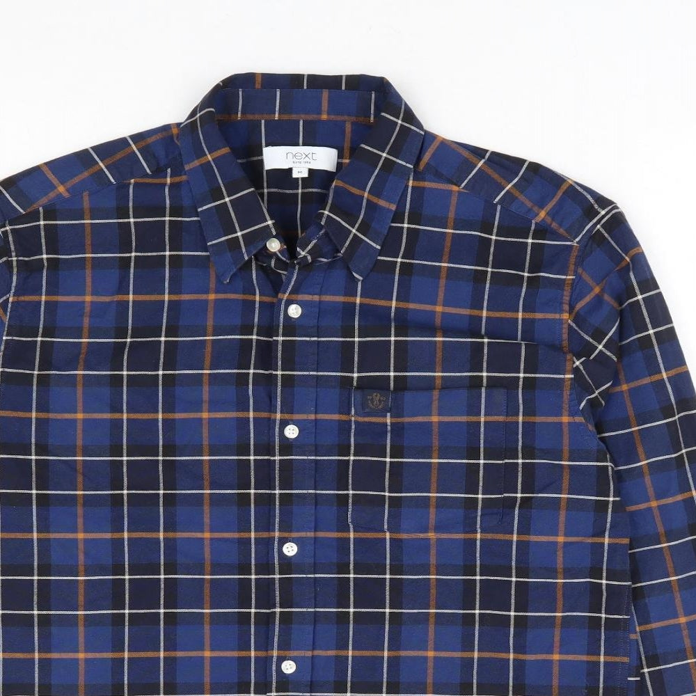 NEXT Mens Blue Plaid Cotton Button-Up Size M Collared Button
