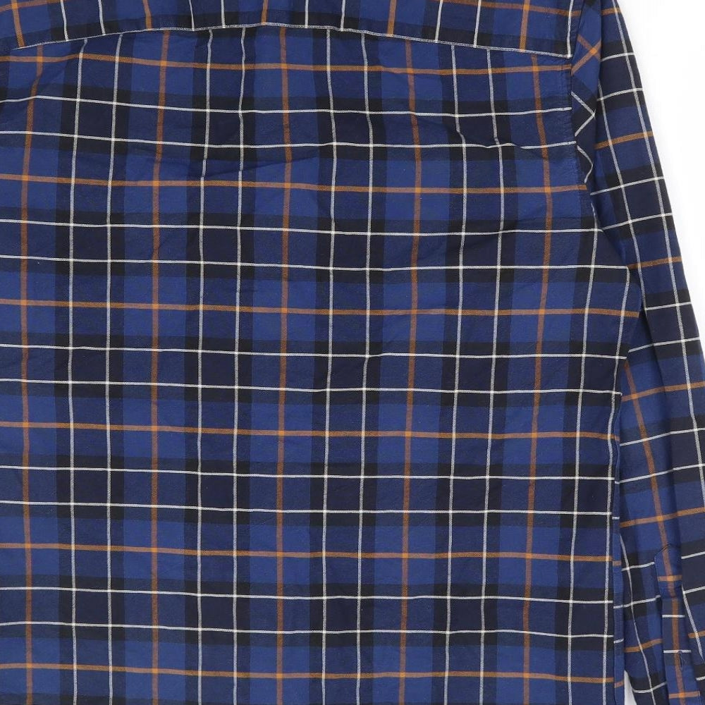 NEXT Mens Blue Plaid Cotton Button-Up Size M Collared Button