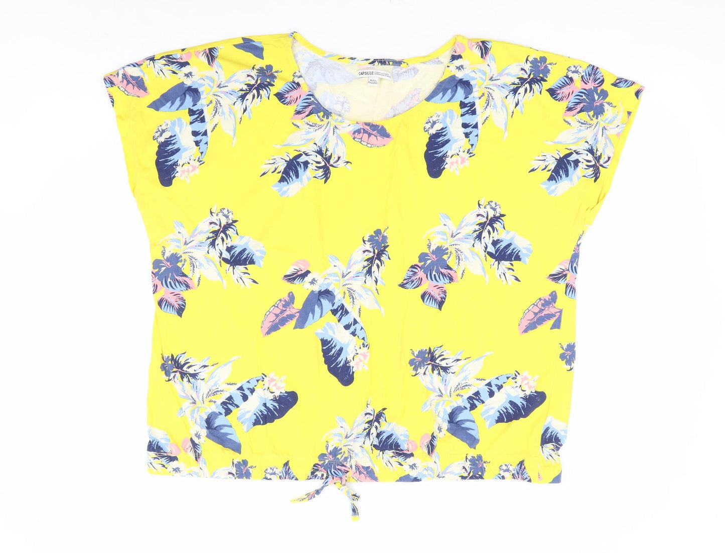 Capsule Womens Yellow Floral 100% Cotton Basic T-Shirt Size 22 Round Neck