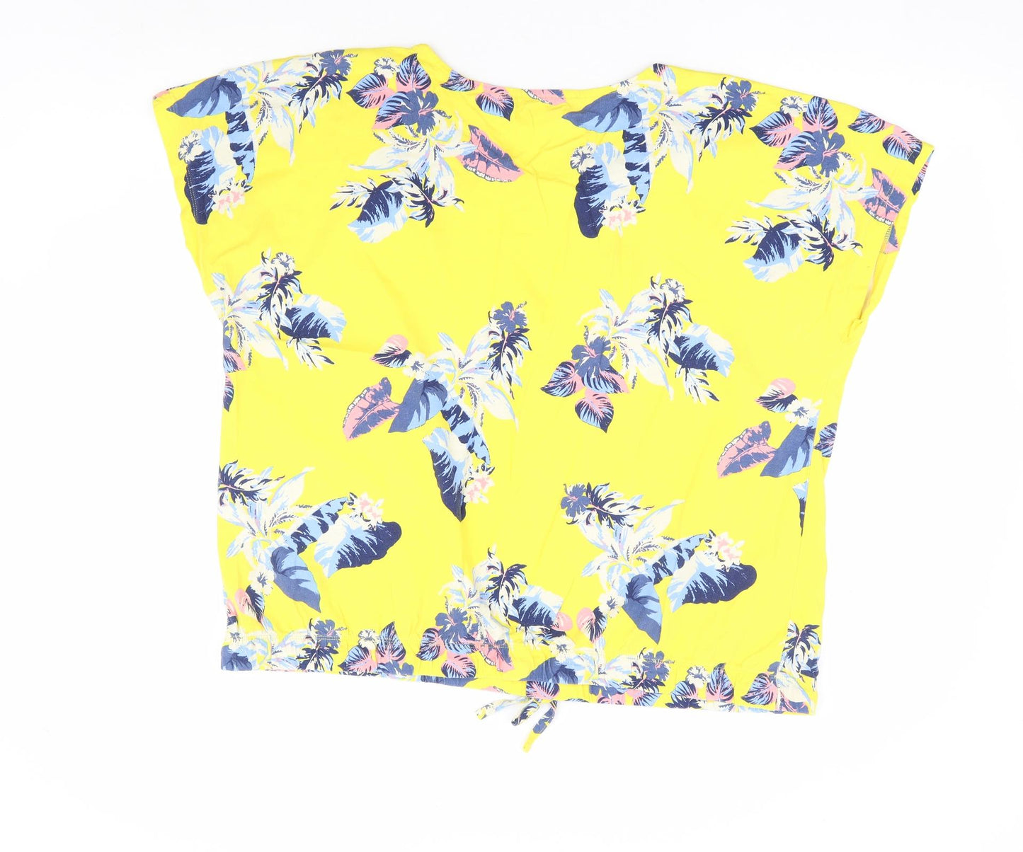 Capsule Womens Yellow Floral 100% Cotton Basic T-Shirt Size 22 Round Neck
