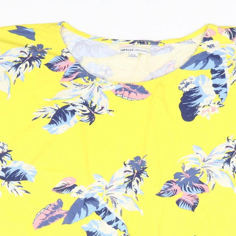 Capsule Womens Yellow Floral 100% Cotton Basic T-Shirt Size 22 Round Neck