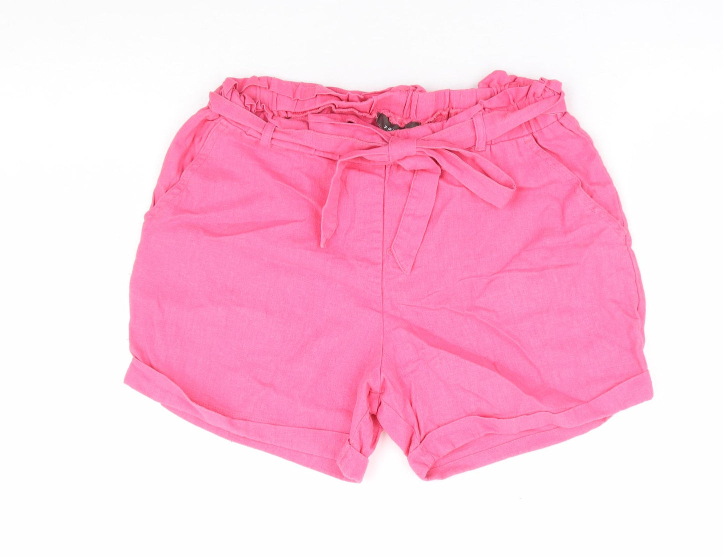 Primark Womens Pink Linen Chino Shorts Size 8 L5 in Regular Tie