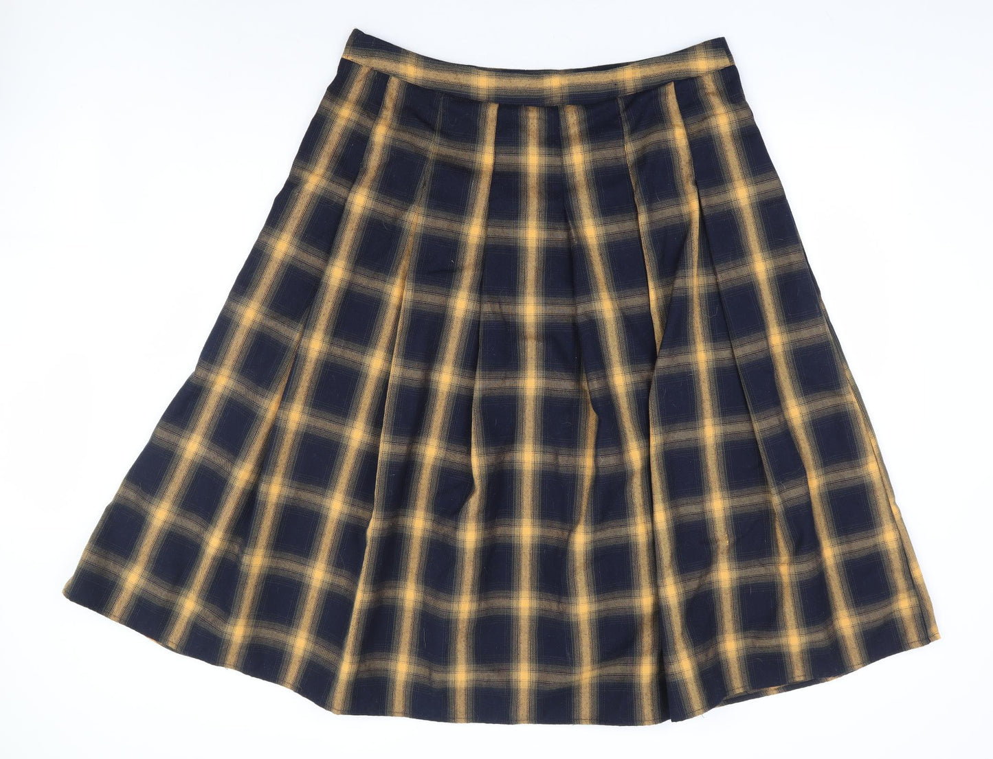 Primark Womens Yellow Plaid Polyester Flare Skirt Size 18 Zip