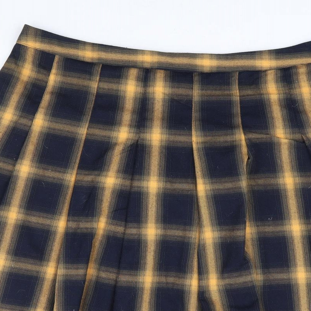 Primark Womens Yellow Plaid Polyester Flare Skirt Size 18 Zip