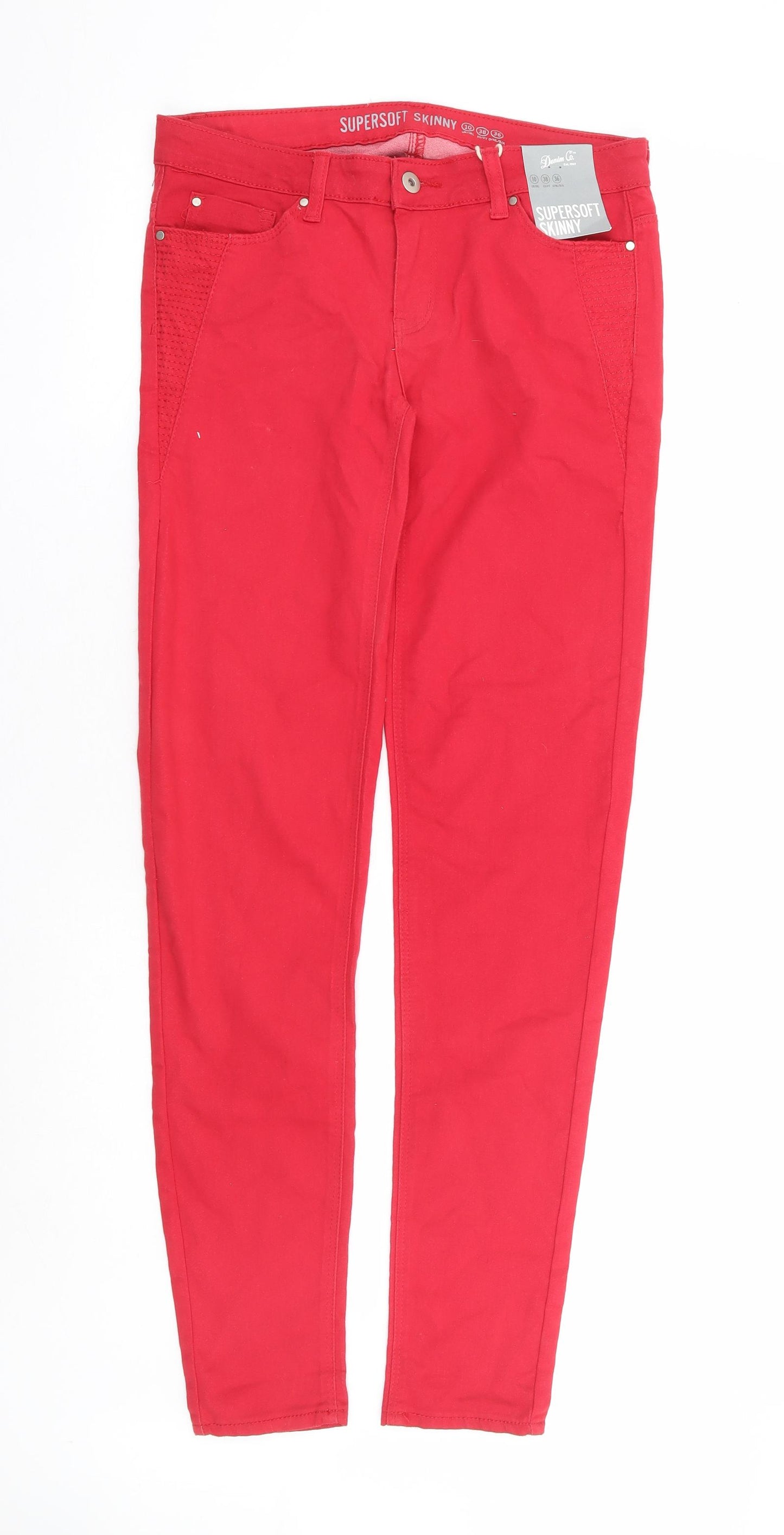 Primark Womens Red Cotton Skinny Jeans Size 10 L31 in Extra-Slim Zip - Supersoft Skinny