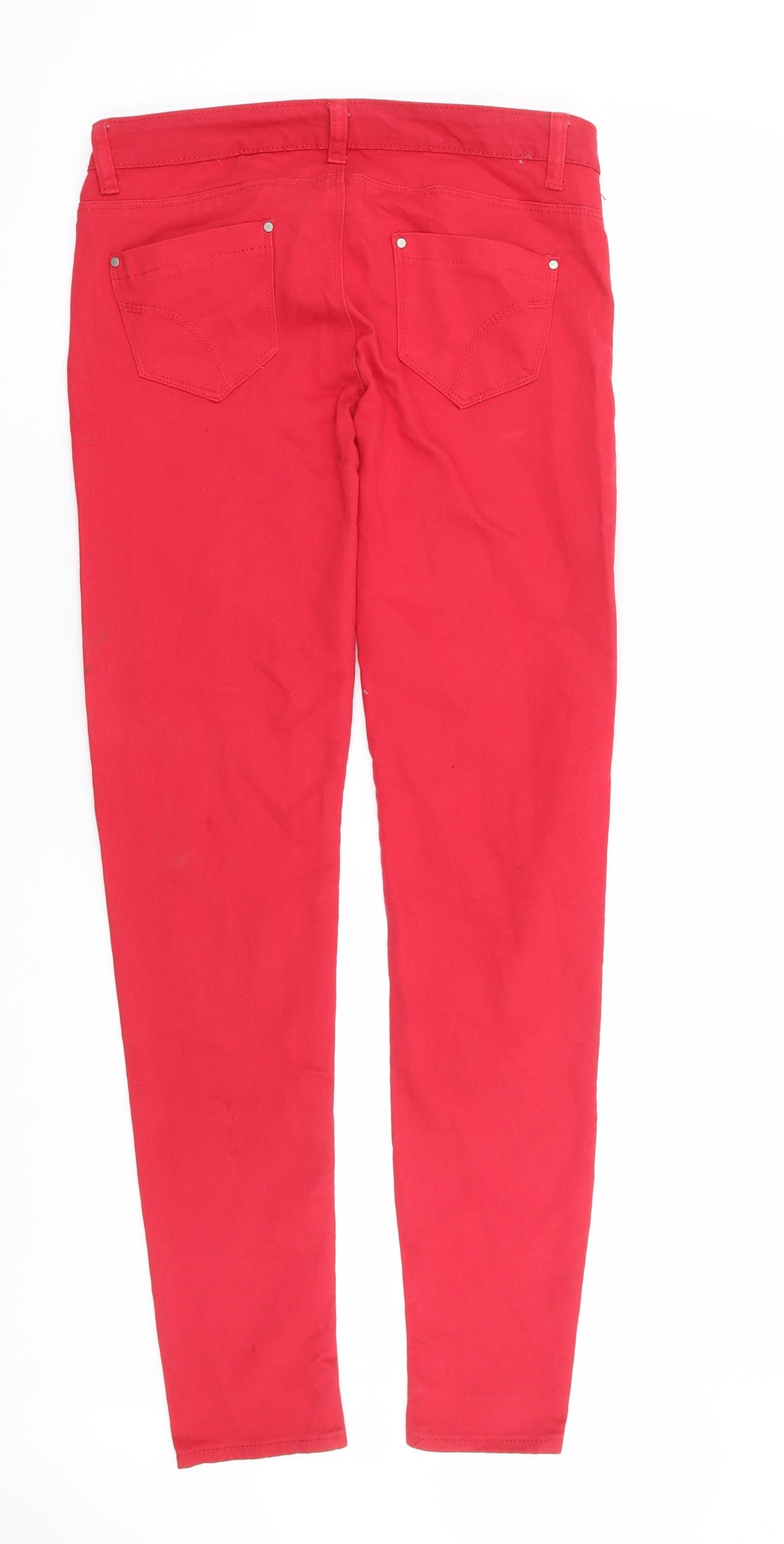 Primark Womens Red Cotton Skinny Jeans Size 10 L31 in Extra-Slim Zip - Supersoft Skinny