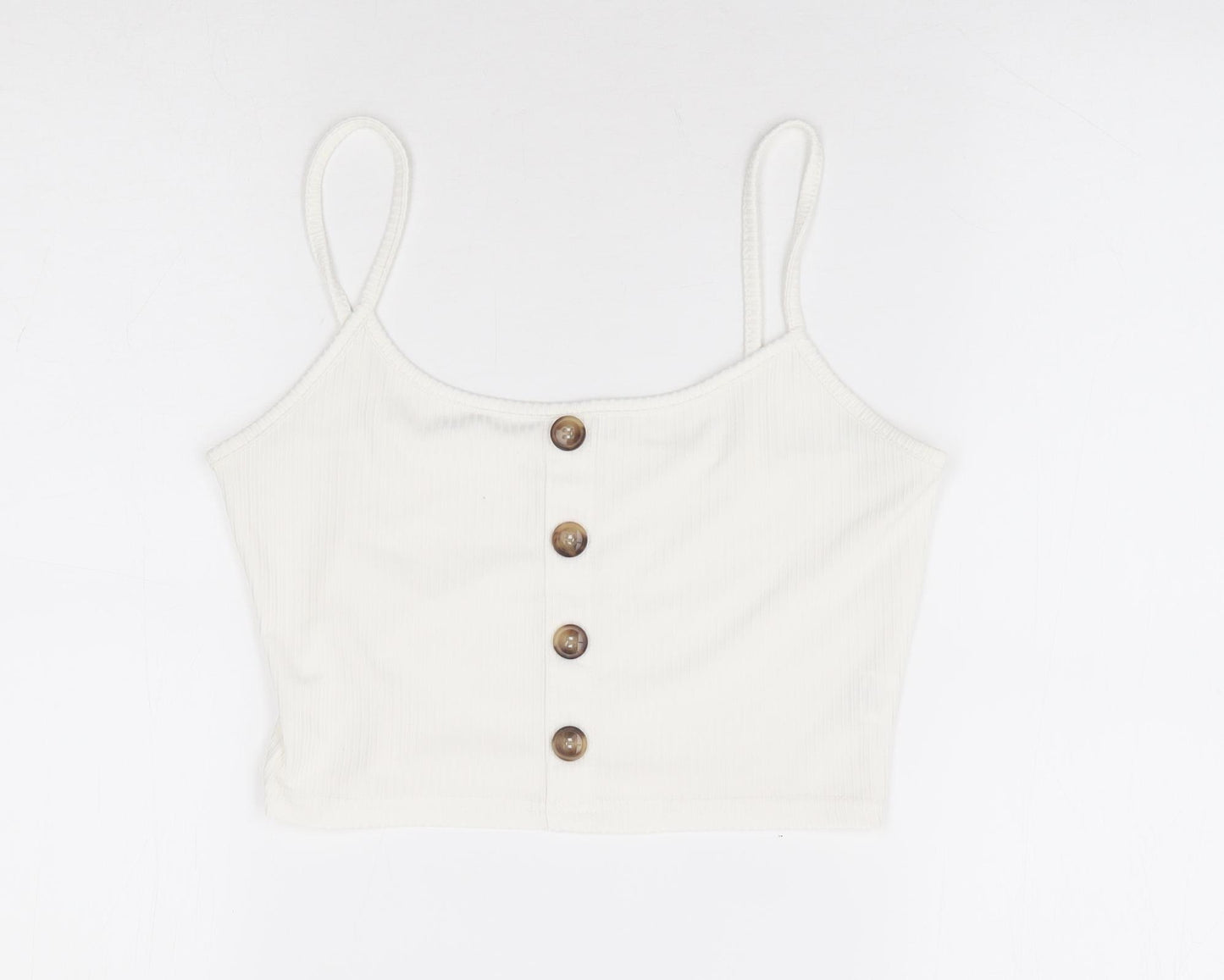 SheIn Womens White Cotton Cropped Tank Size S Square Neck - Ribbed