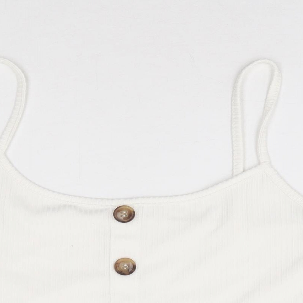 SheIn Womens White Cotton Cropped Tank Size S Square Neck - Ribbed