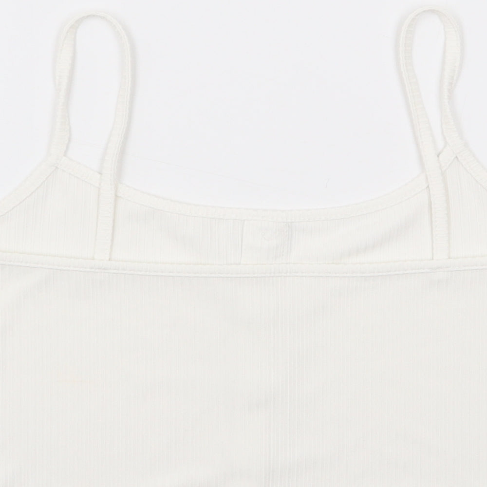 SheIn Womens White Cotton Cropped Tank Size S Square Neck - Ribbed