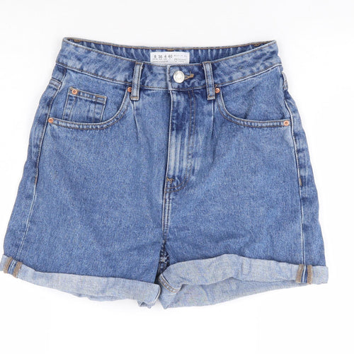 Primark Womens Blue 100% Cotton Mom Shorts Size 8 L4 in Regular Zip
