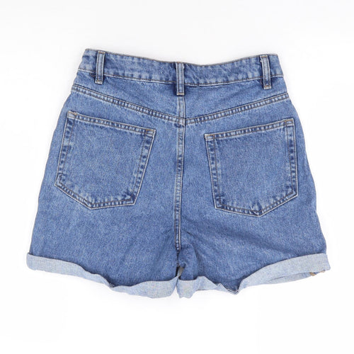Primark Womens Blue 100% Cotton Mom Shorts Size 8 L4 in Regular Zip