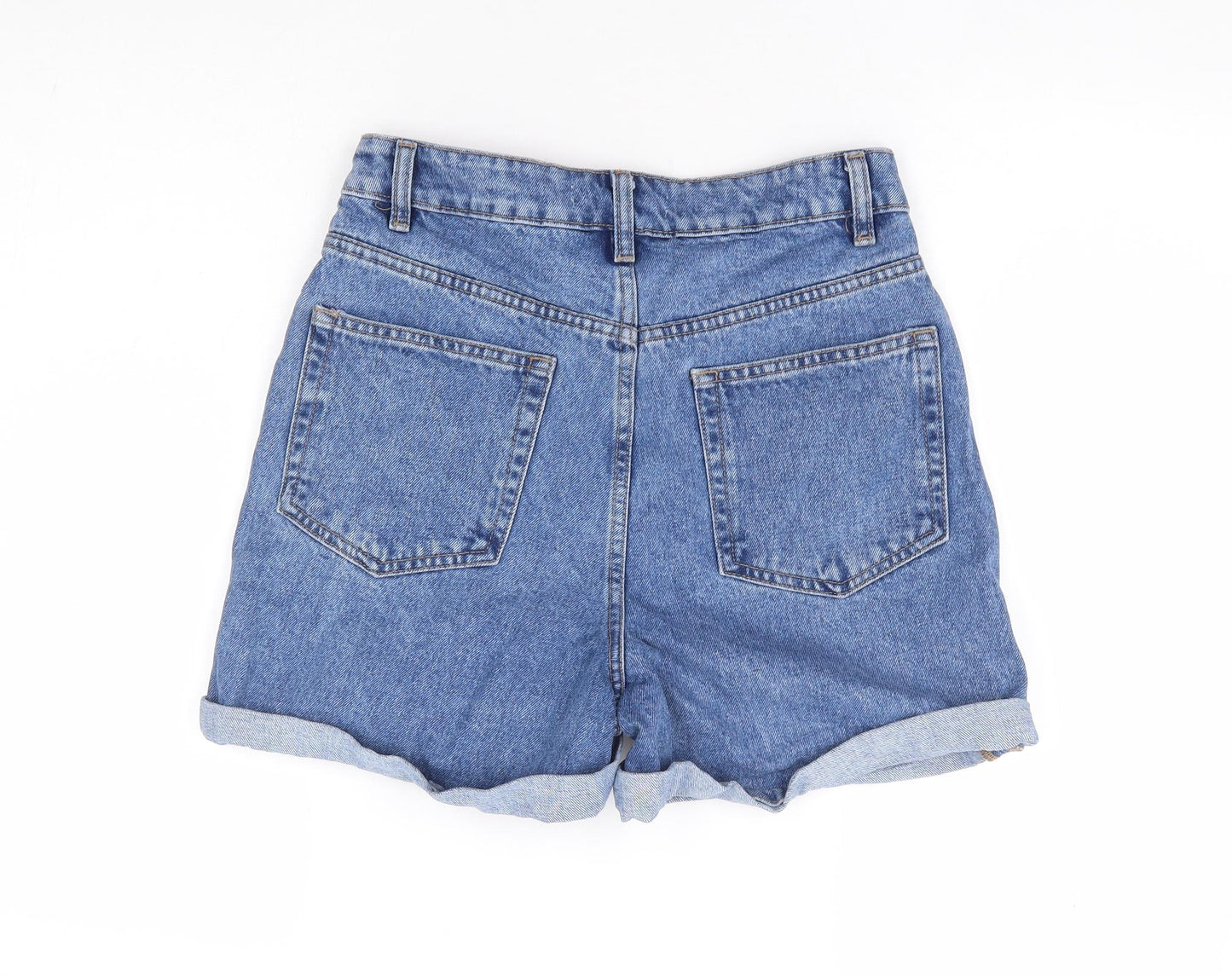 Primark Womens Blue 100% Cotton Mom Shorts Size 8 L4 in Regular Zip