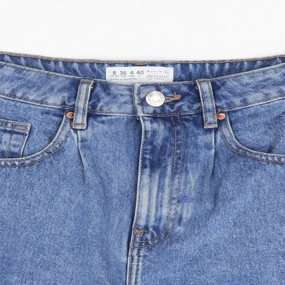 Primark Womens Blue 100% Cotton Mom Shorts Size 8 L4 in Regular Zip