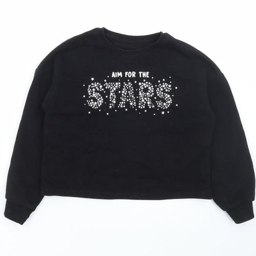 Dunnes Stores Girls Black Cotton Pullover Hoodie Size 10-11 Years Pullover - Aim for the stars