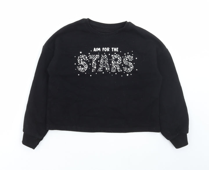 Dunnes Stores Girls Black Cotton Pullover Hoodie Size 10-11 Years Pullover - Aim for the stars