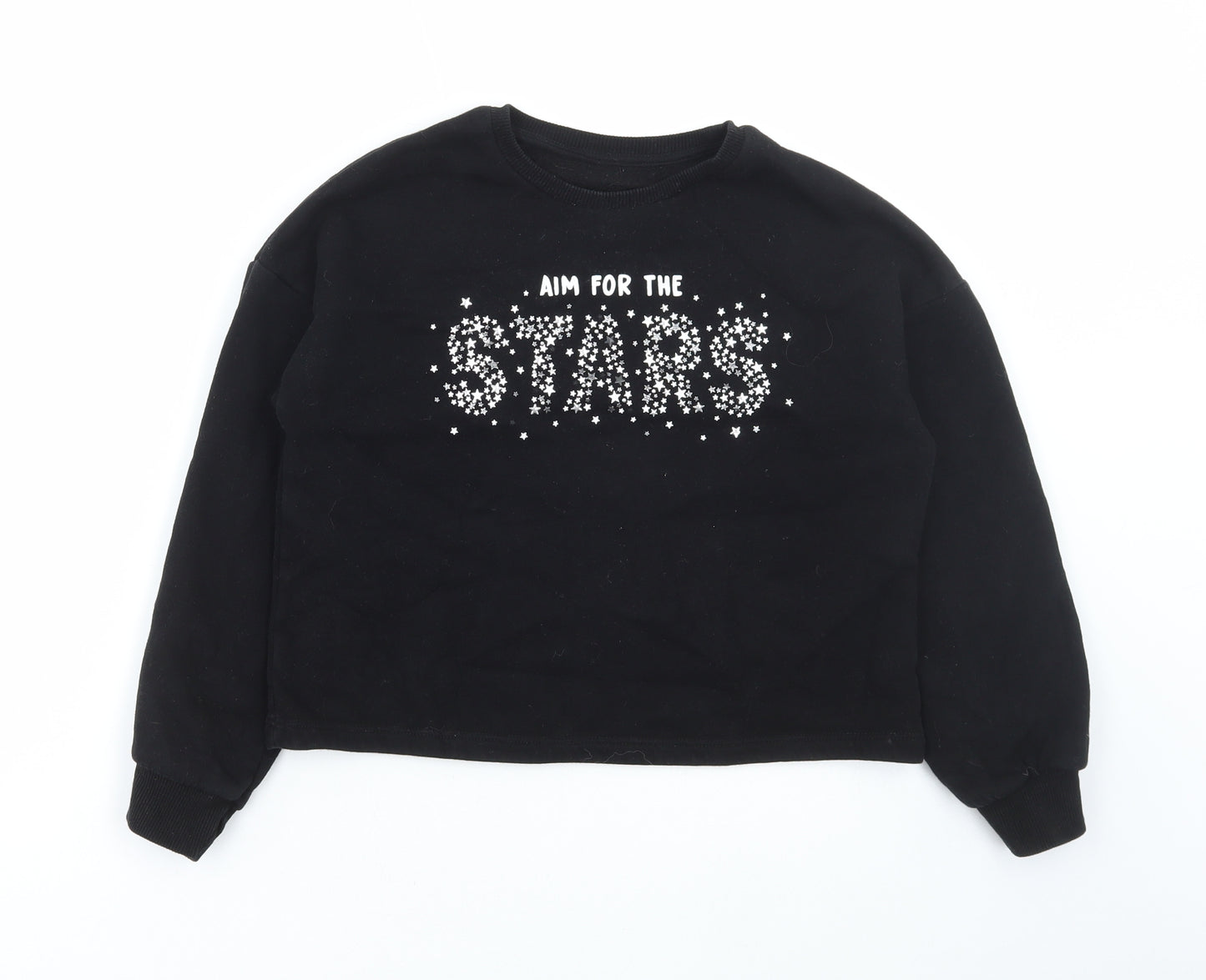 Dunnes Stores Girls Black Cotton Pullover Hoodie Size 10-11 Years Pullover - Aim for the stars