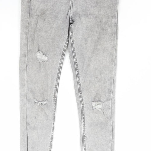 George Girls Grey Cotton Skinny Jeans Size 9-10 Years Regular Zip - Distressed