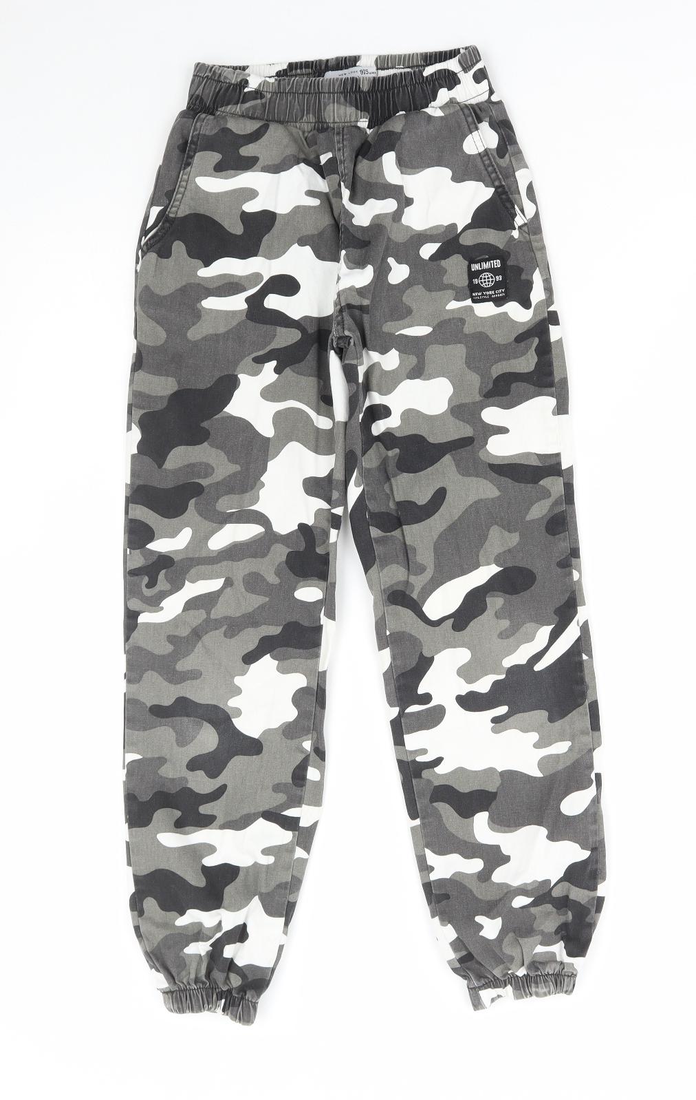 New Look Girls Grey Camouflage Cotton Cargo Trousers Size 9 Years Regular Pullover