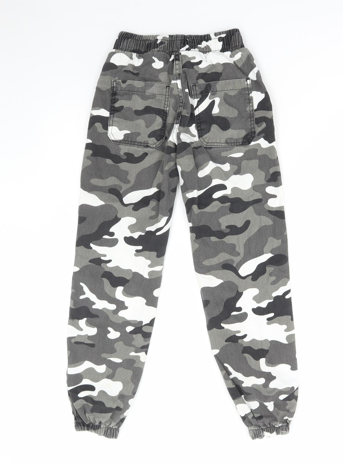 New Look Girls Grey Camouflage Cotton Cargo Trousers Size 9 Years Regular Pullover