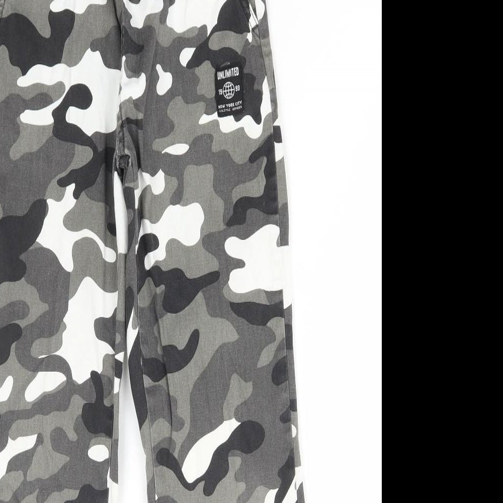 New Look Girls Grey Camouflage Cotton Cargo Trousers Size 9 Years Regular Pullover