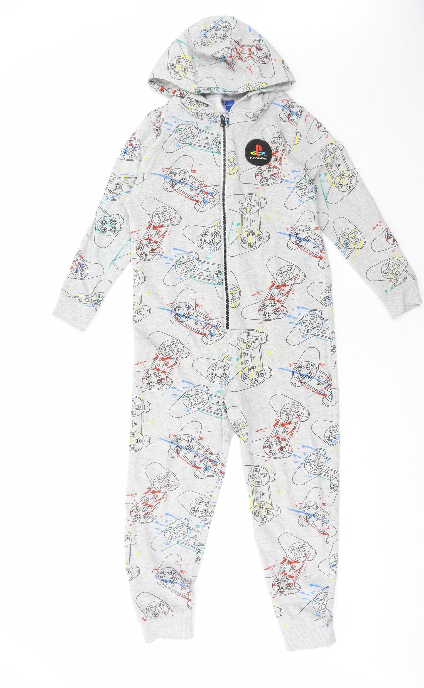 NEXT Boys Grey Geometric Cotton One Piece Size 8 Years Zip - PlayStation