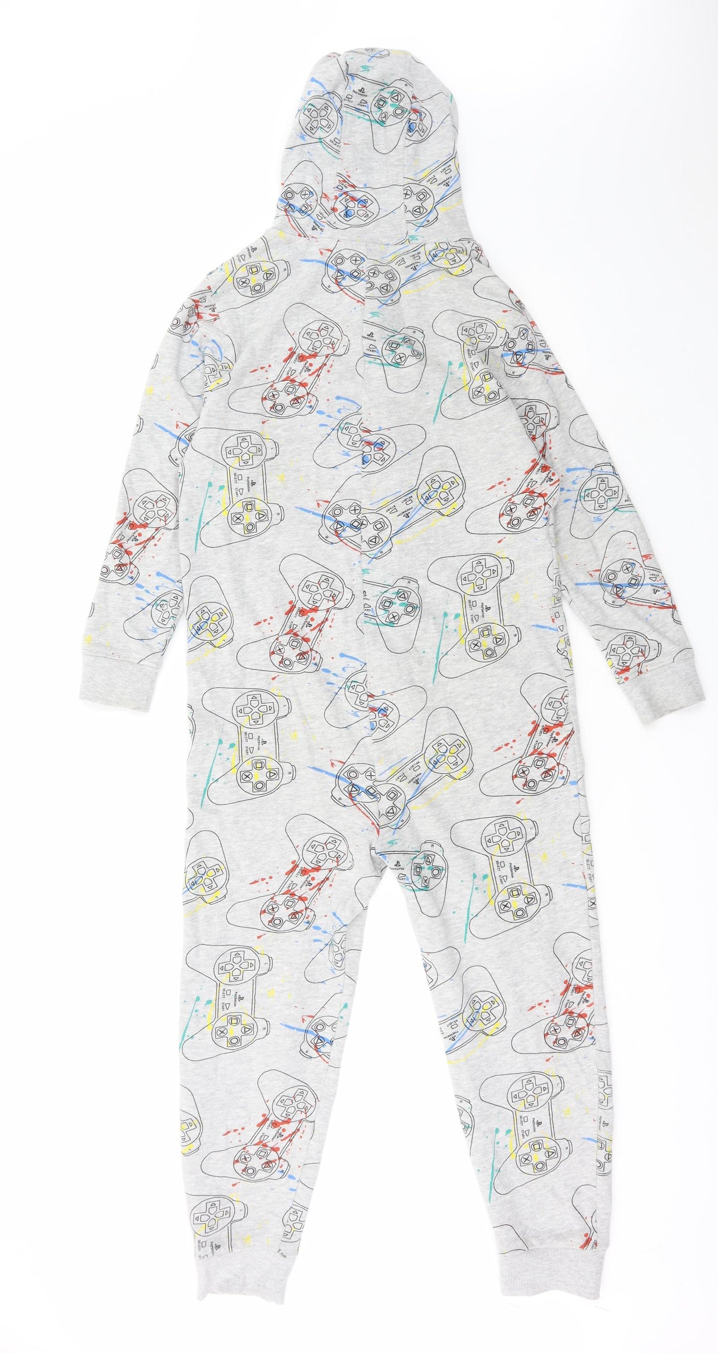 NEXT Boys Grey Geometric Cotton One Piece Size 8 Years Zip - PlayStation
