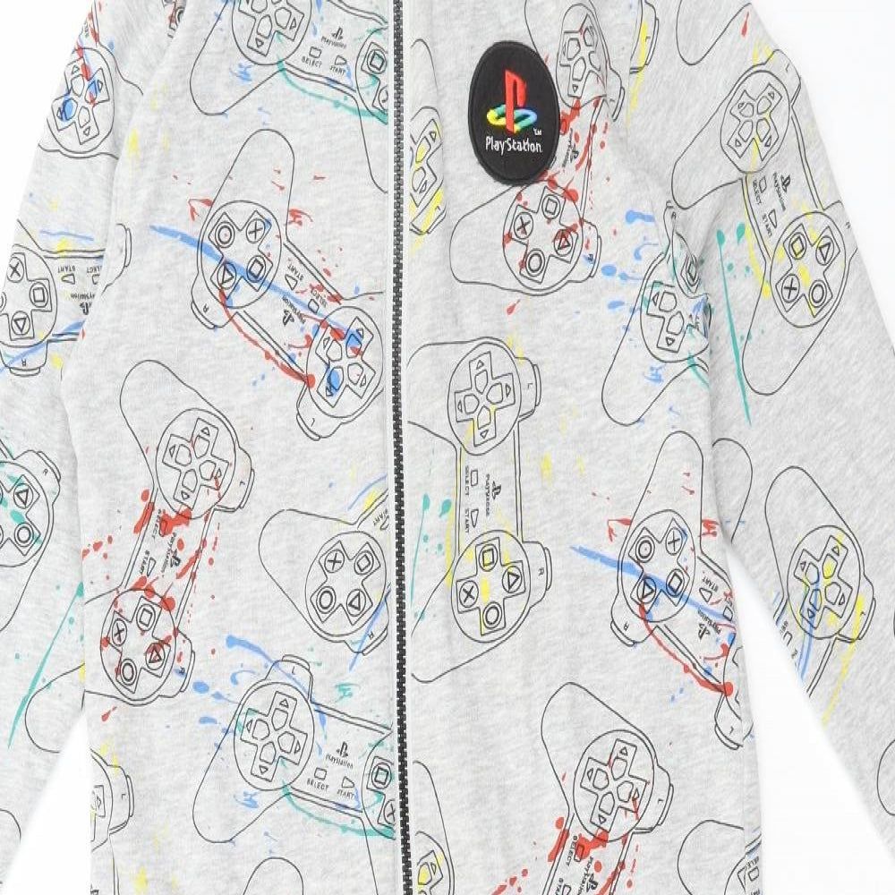 NEXT Boys Grey Geometric Cotton One Piece Size 8 Years Zip - PlayStation