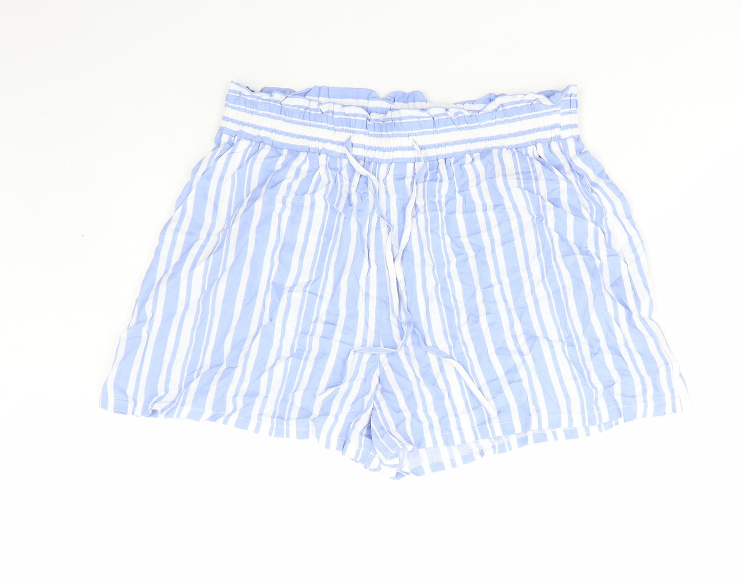 Papaya Womens Blue Striped Viscose Paperbag Shorts Size 12 Regular Tie