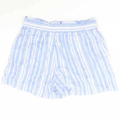 Papaya Womens Blue Striped Viscose Paperbag Shorts Size 12 Regular Tie