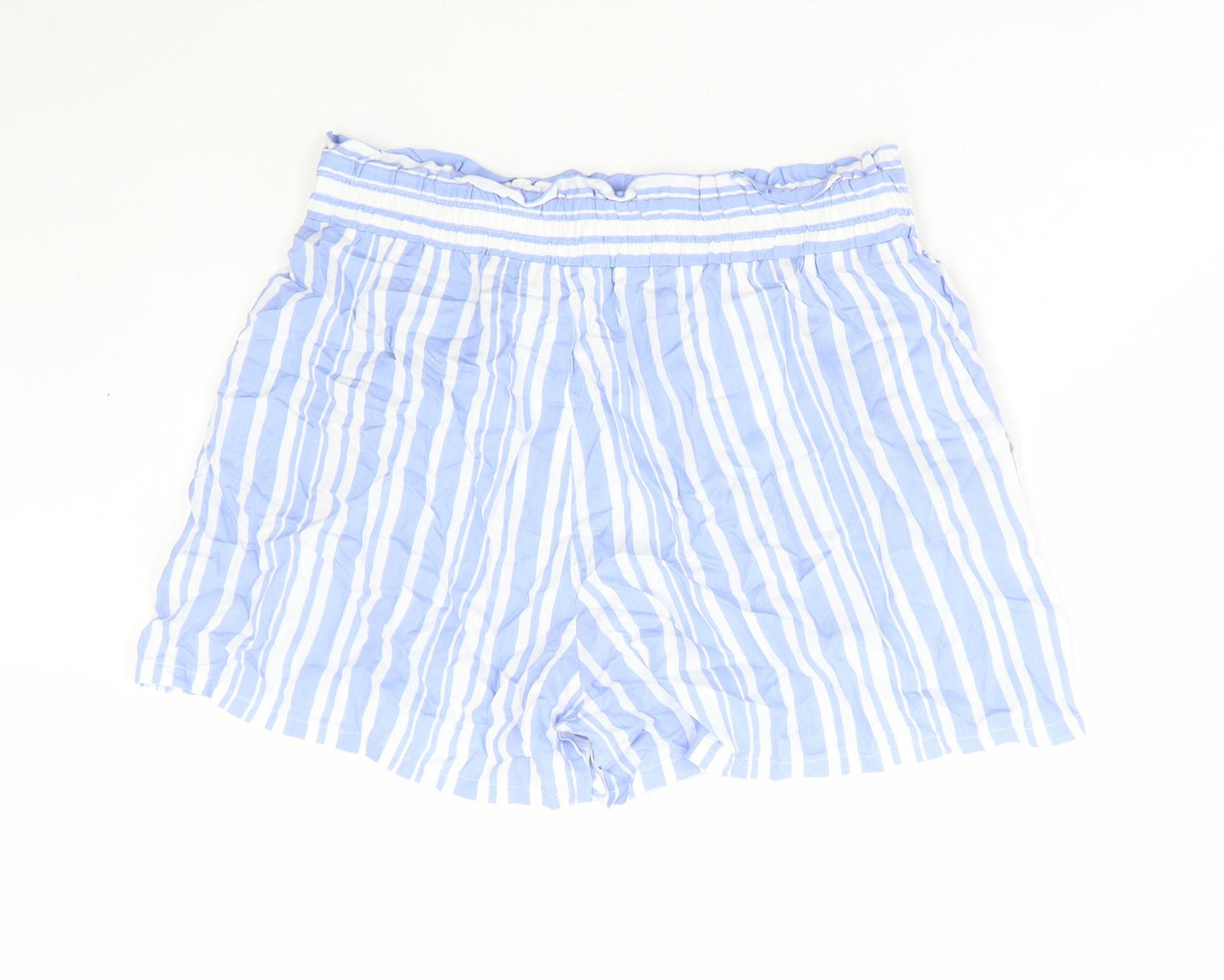 Papaya Womens Blue Striped Viscose Paperbag Shorts Size 12 Regular Tie