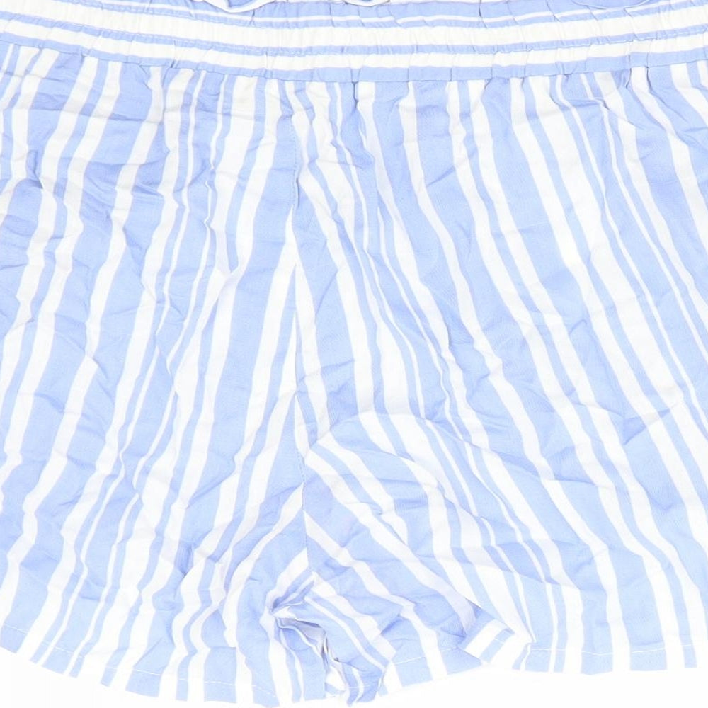 Papaya Womens Blue Striped Viscose Paperbag Shorts Size 12 Regular Tie