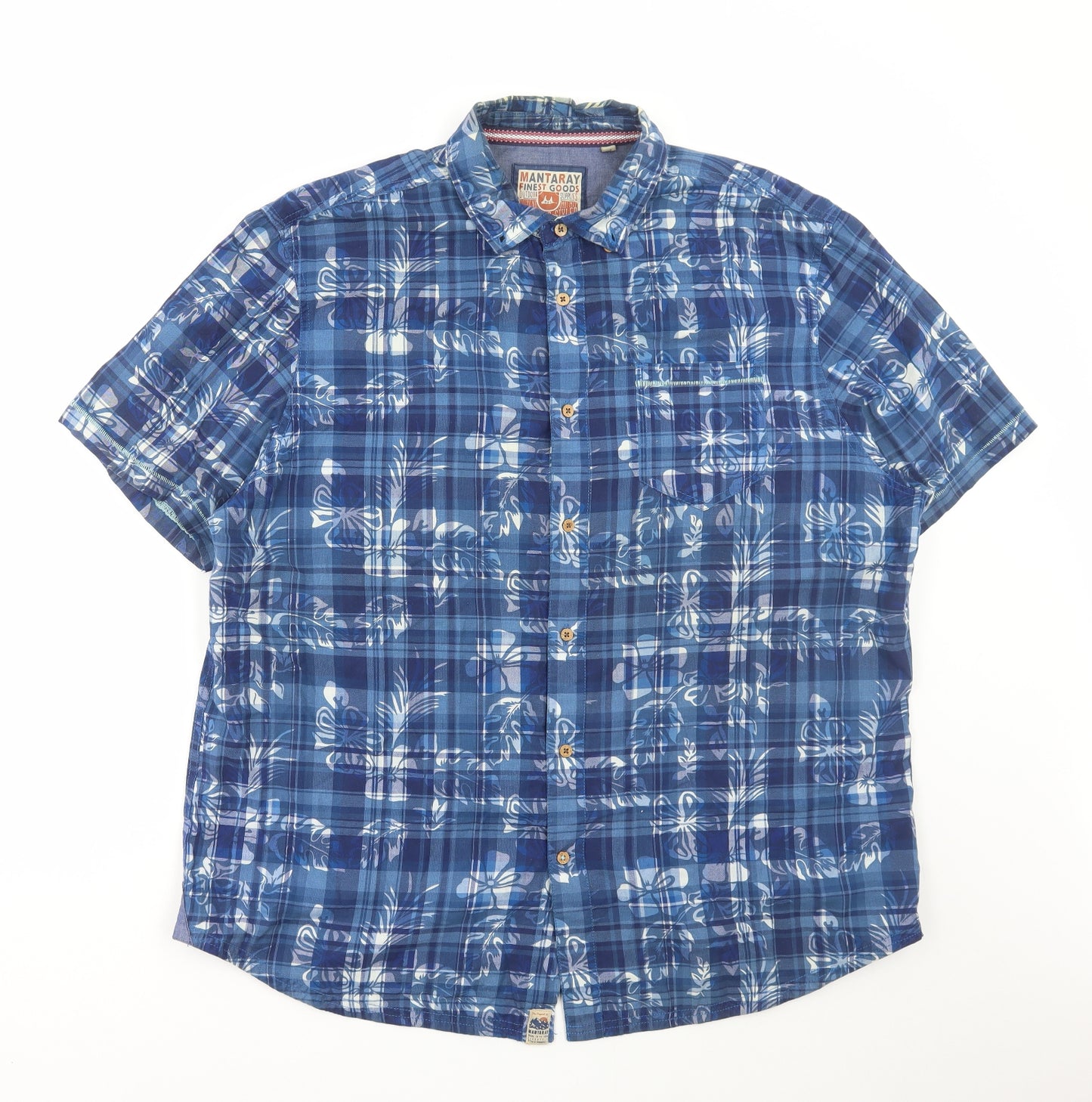 Debenhams Mens Blue Check Cotton Button-Up Size XL Collared Button