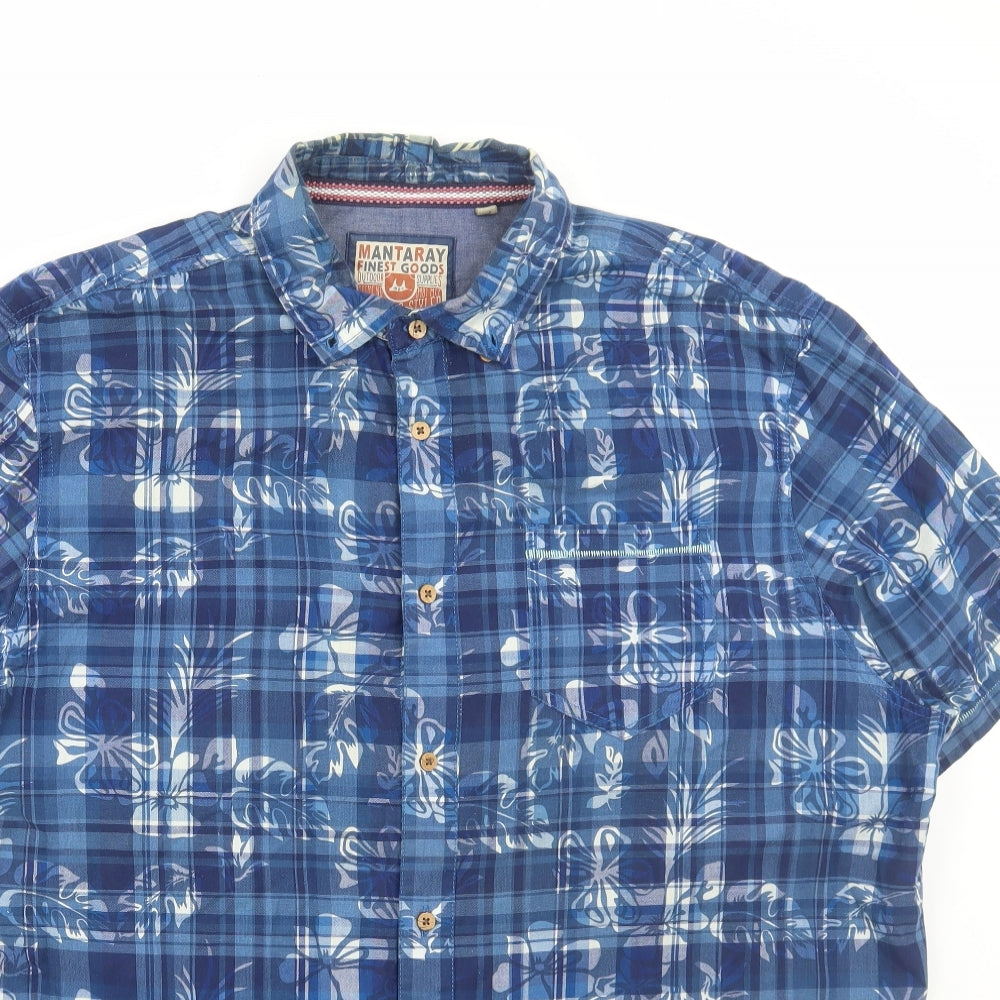 Debenhams Mens Blue Check Cotton Button-Up Size XL Collared Button